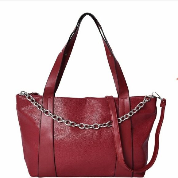 Red Faux Leather Tote Bag - Picture 1 of 11